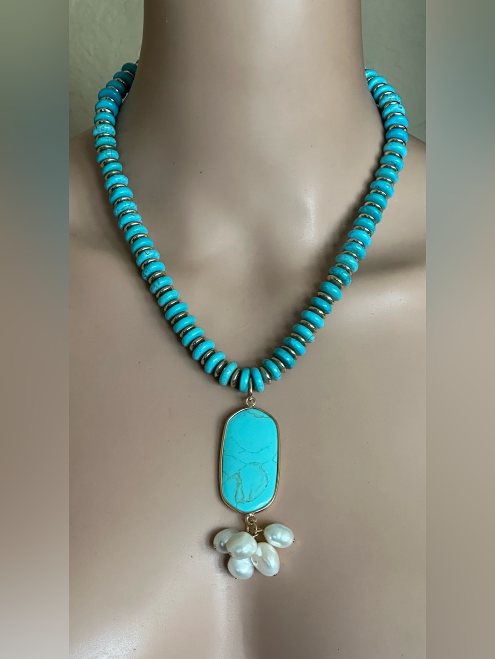 24 inch Turquoise and Pearl bead necklace NWOT - Picture 12 of 13